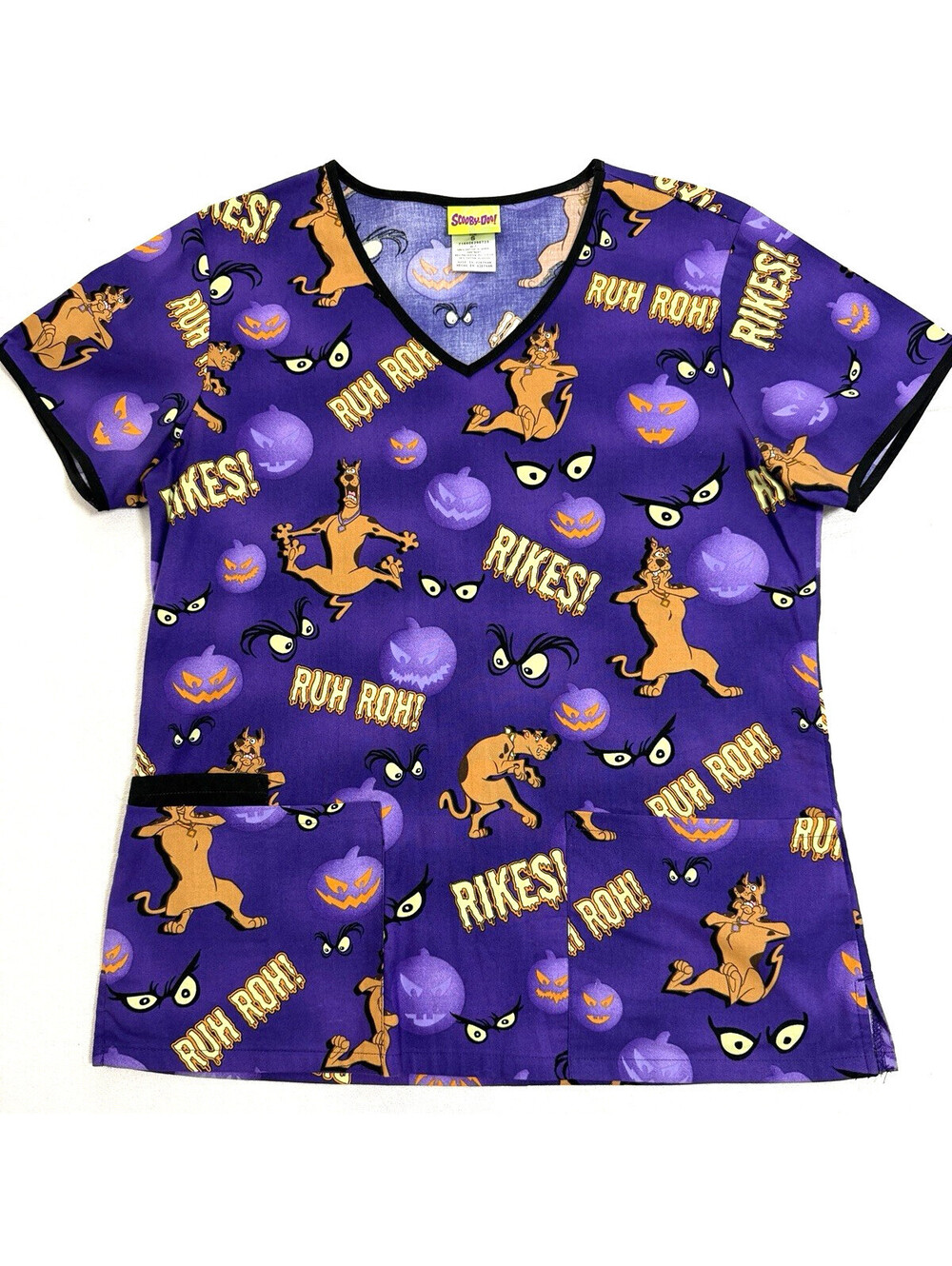 Scooby Doo Womens Halloween Scrub Top Dual Lower Pockets Ruh Roh Rikes Purple